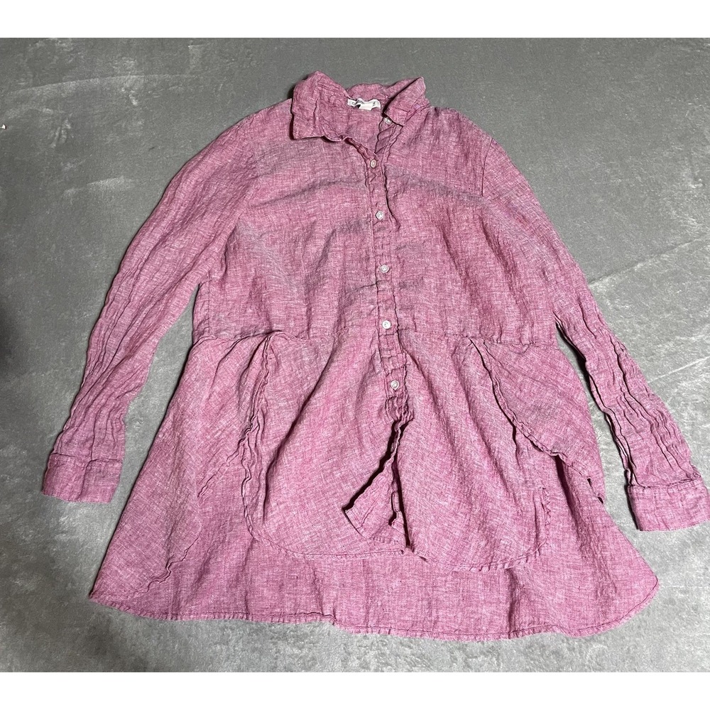 Coldwater Creek Top Womens Large Linen Breezy Day Tunic Button‎ Up Lagenlook Art